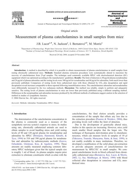 blood analyzer laboratory mouse catecholamines|Measurement of plasma catecholamines in small samples from mice.